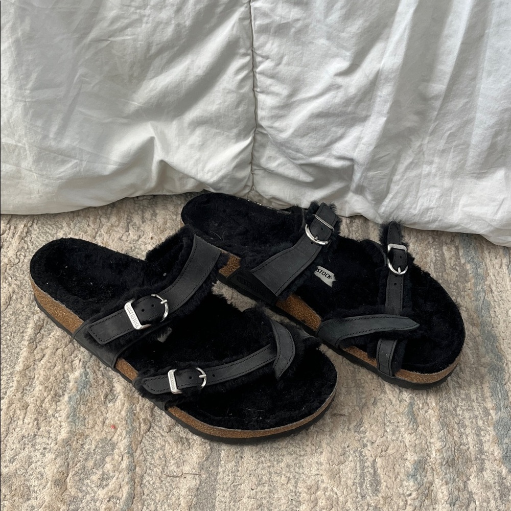 Birkenstock Black Fuzzy Sandals